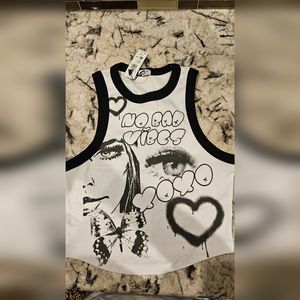 Garage tank top black and white graphic, new with tag
